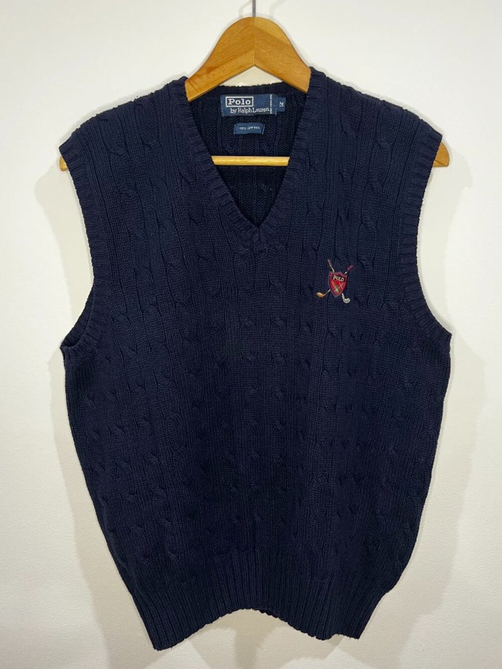 Polo Golf Ralph Lauren Sweater Vest Men's Medium Blue Cable Fisherman Knit